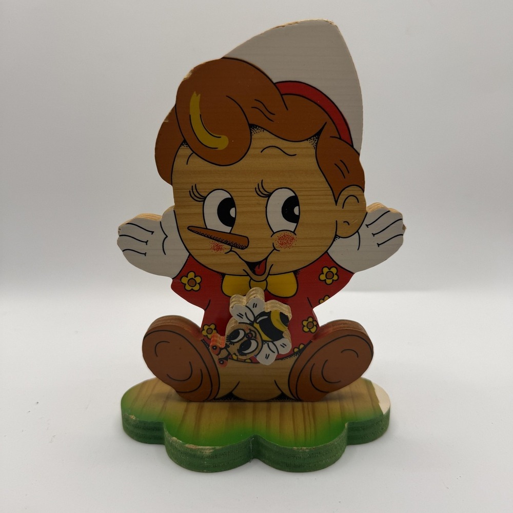 Bartolucci Italy Pinocchio Wooden Music Box Figure Flower Base Nursery Decor